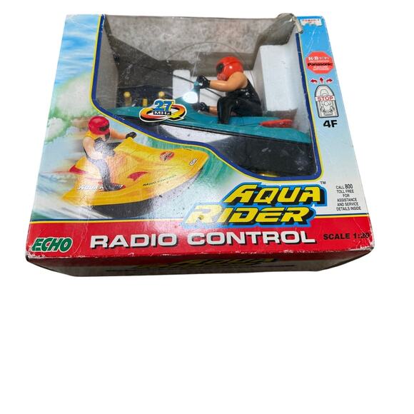 Vintage Jet Ski;  AQUA RIDER w/ Remote; Original Box from K.B. Toys, Teal; 80's - Picture 1 of 15